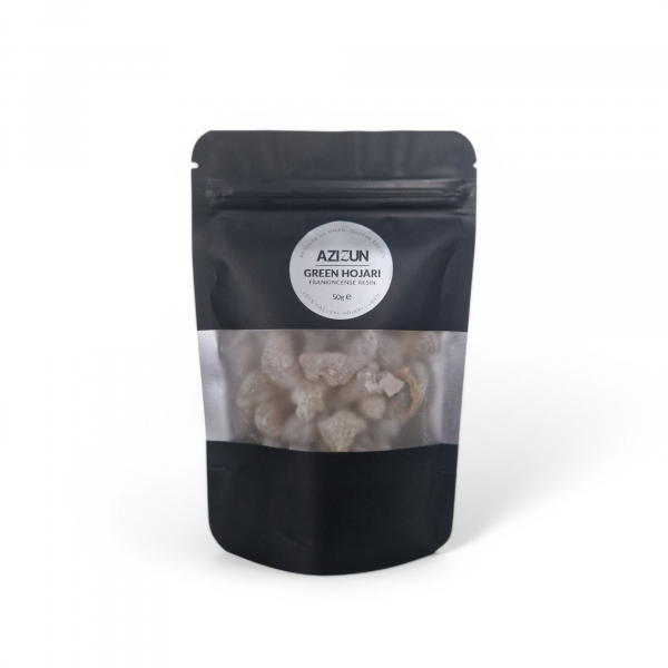 Green Luban Hojari Omani frankincense resin.